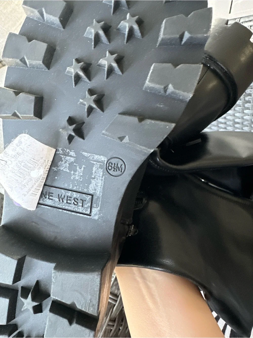 Nine West Black Lug-Sole Knee Boots with Buckle Accent